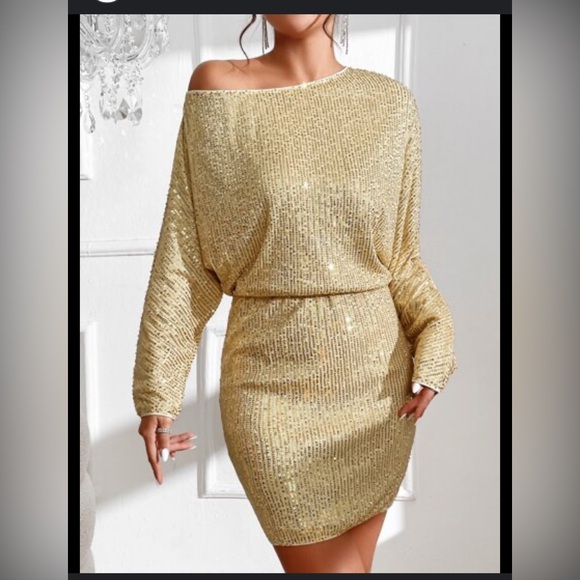 Gold Flashing Diamonds Sequin Long Party Dress